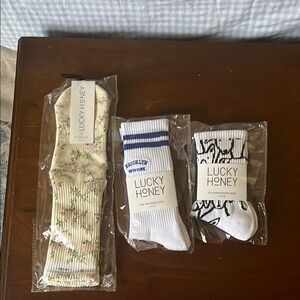 Lucky Honey Women's Socks Set - Floral, White, and Black